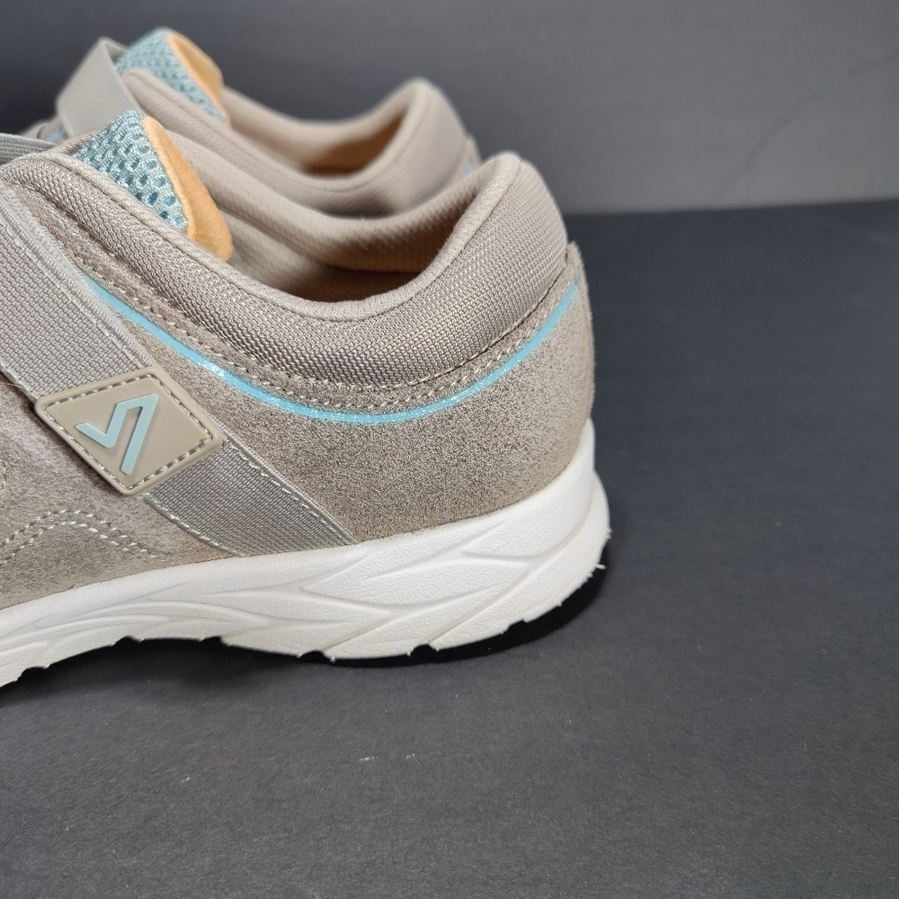 VIONIC Brisk Ema Gray Leather Blue Knit Adjustable Strap Sneaker Women's Size 9 - Picture 5 of 9